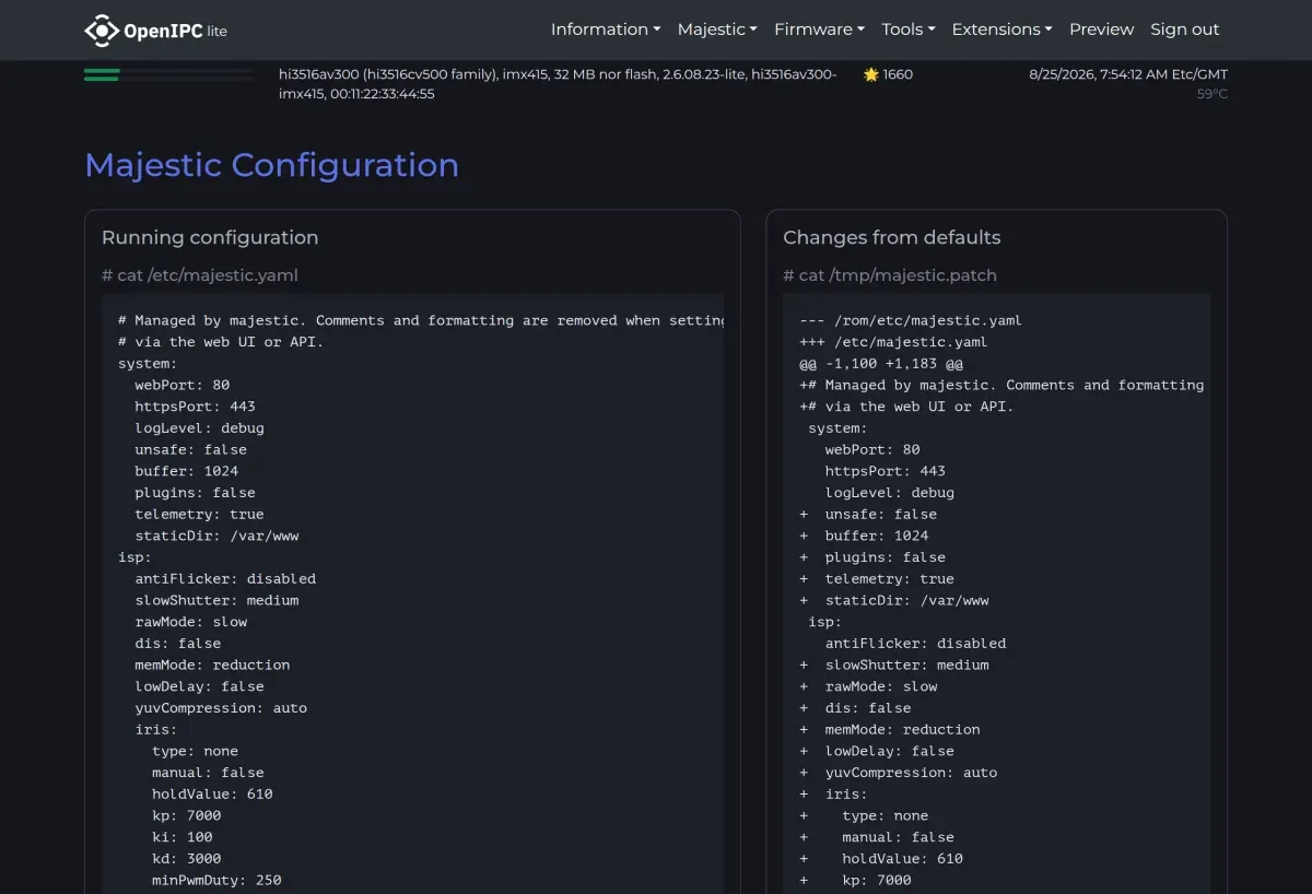 Camera - Config file page of the OpenIPC web interface