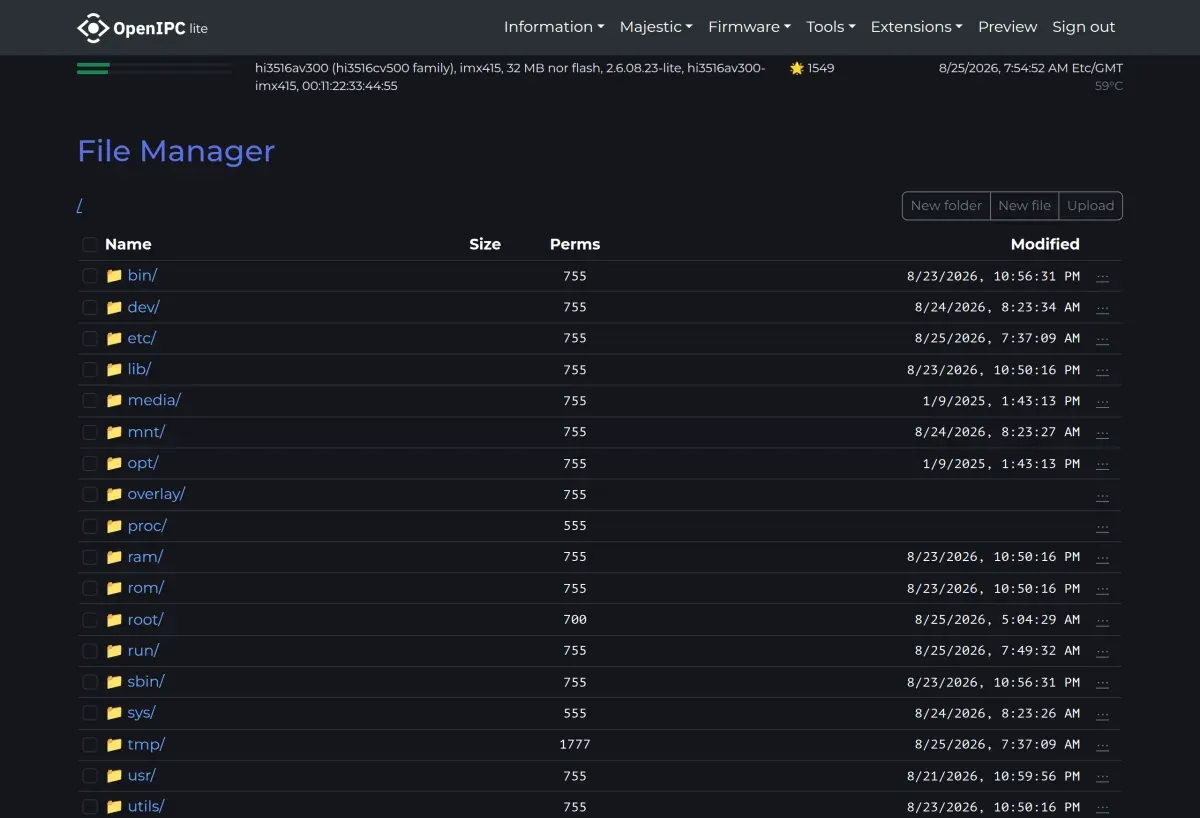 System - File Manager page of the OpenIPC web interface