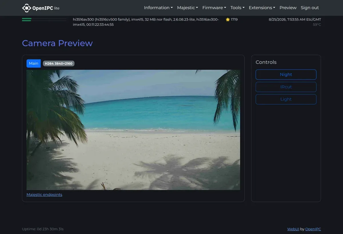 Live page of the OpenIPC web interface